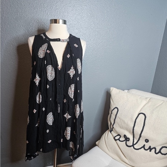 Free People Snap Out of It Sleeveless Tree Swing Tunic Mini Dress size medium - Picture 2 of 6